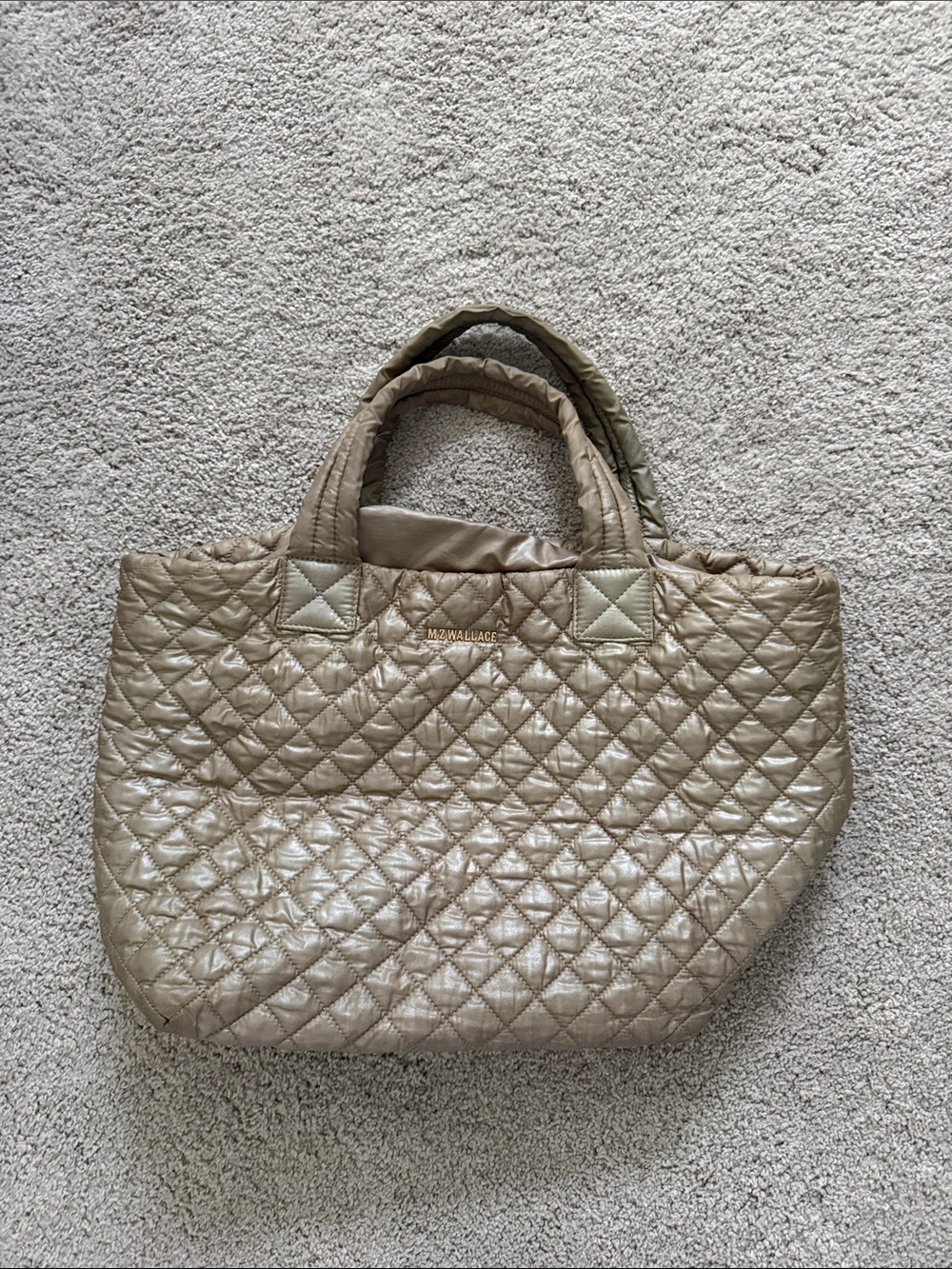 MZ WALLACE Quilted Metallic Taupe Small Metro Tote